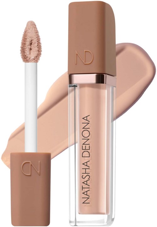 Lip gloss tube with nude color, applicator wand, and Natasha Denona branding.