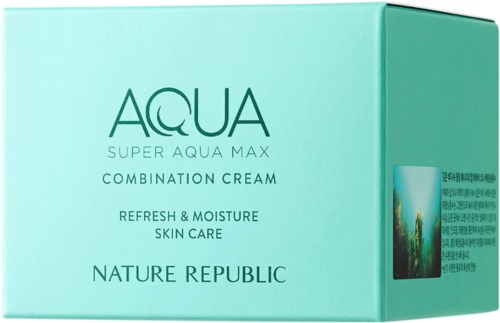 A light blue box of Nature Republic ACQUA Super Aqua Max cream for skin care and moisture.