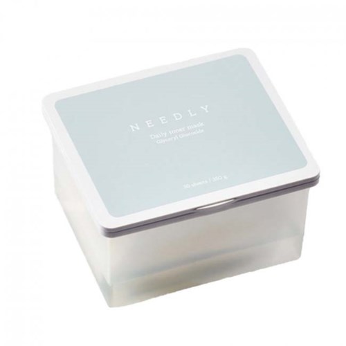 A light blue and white box with the word "NEEDLY" on the lid, used for storing daily necessities.