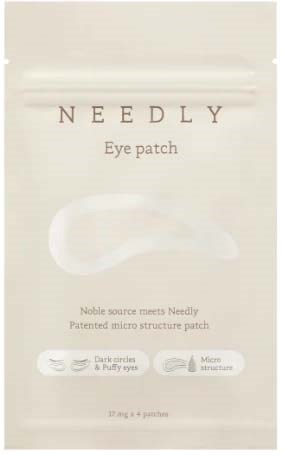A package for Eye patch by NEEDLY, mentioning micro structure patch, dark circles, puffy eyes, and 17x4 patches.