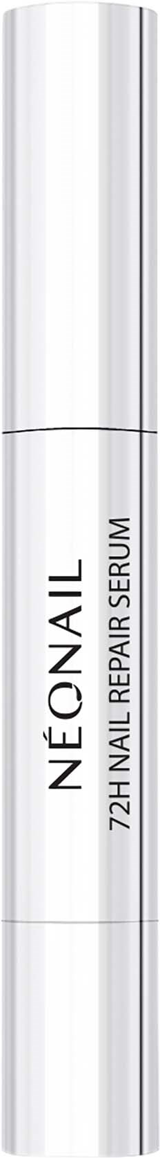 Valkoinen sylinterin muotoinen pullo, jonka etiketti lukee "NÉO NAIL 72H Nail Repair Serum."