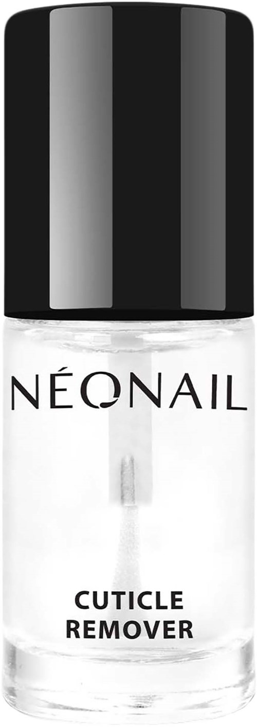 En flaska NeoNail cuticle remover med svart lock och klart vätska inuti.