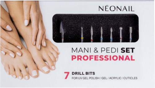 Néonail professional nail and foot drill bits set contains 7 tools for gel polish, acrylic, and cuticles.