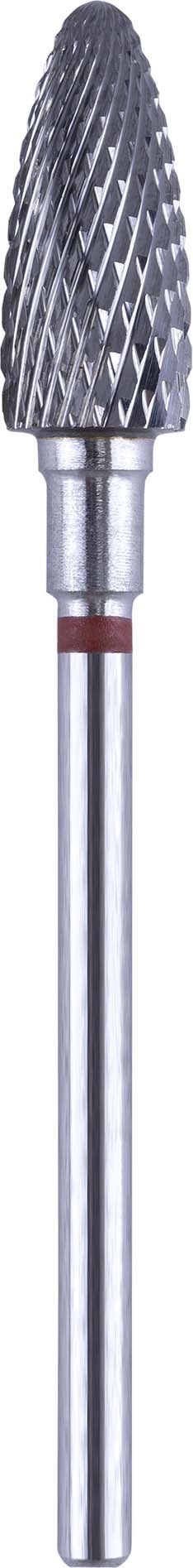 A metallic nail drill bit with a textured, cone-shaped top and a long, smooth shaft.