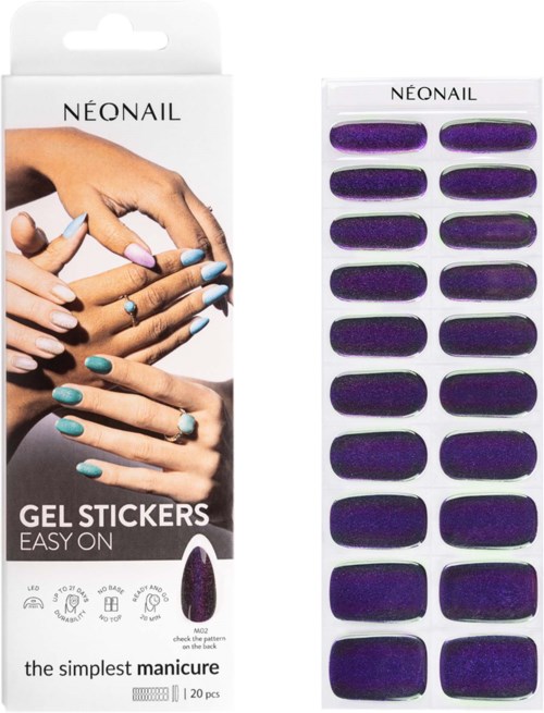 Gel stickers til negle i lilla farve, nemme at påføre, 20 stk. i pakken.