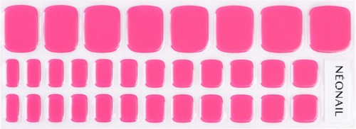 Setti pinkkejä kynsilakkajäljitelmiä järjestettynä kahteen riviin, suuremmat yläosassa ja pienemmät alhaalla, merkitty 'NEONAIL.'