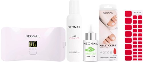 Nagelpflege-Set mit digitalem Display, Nagelreiniger, Nagelhautöl, Gellacke und Nagellack.