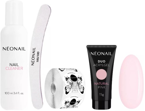 Nagelverzorgingsset met reiniger, vijl, decoratief tape, gel en ovale spons. Voor manicure.