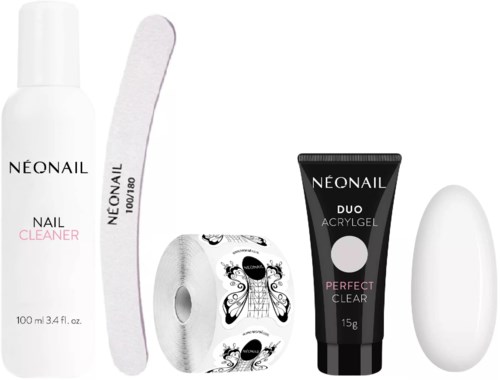 Nagelpflegeprodukte umfassen Reiniger, Feile, Klebeband, Gel und Buffer. Alle sind für Nagelmodellage und Reinigung.