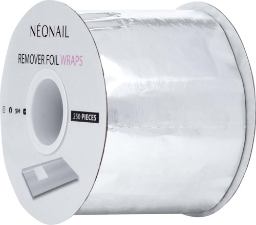 Eine Rolle mit 250 Entferner-Folien, für Nägel, glänzend und metallisch, mit einem kleinen Applikationsblatt.
