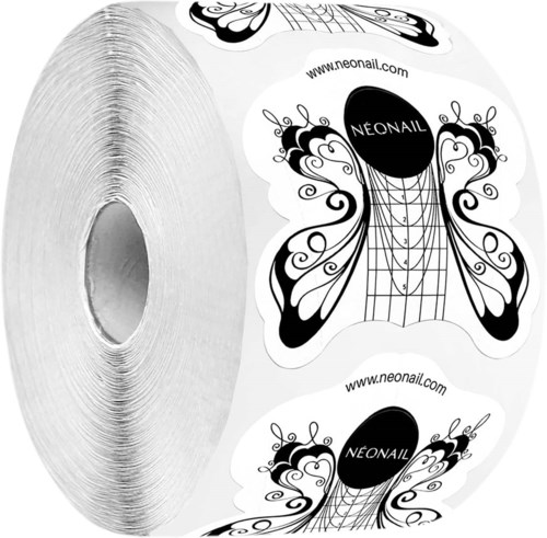 Rol nagelstickers met zwarte vlinderontwerpen en website www.neonail.com.