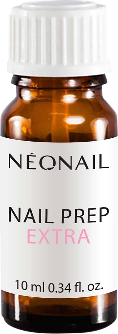 Kleine braune Flasche mit weißem Deckel, beschriftet 'NÉONAIL NAIL PREP EXTRA', enthält 10 ml Flüssigkeit.