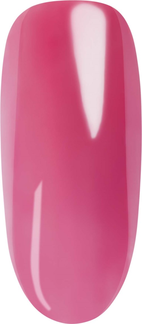 Ljust rosa nagellack i lång oval flaska med glänsande finish.