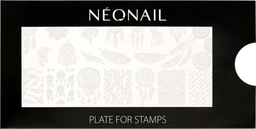 En sort-hvid boks med NEONAIL-mærket, viser en stempelskive med forskellige neglekunstdesign.