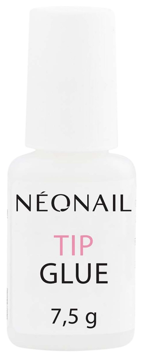 Pieni valkoinen pullo, jossa lukee 'NEONAIL TIP GLUE 7,5 g', käytetään kynsi依isille.