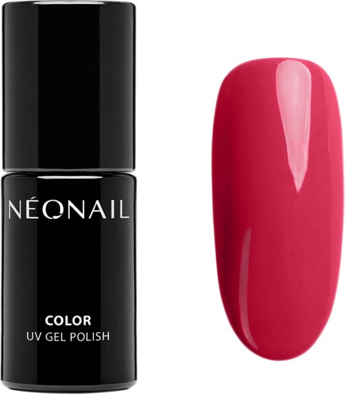 A black bottle labeled 'Neonail' and a pink nail polish sample next to it.