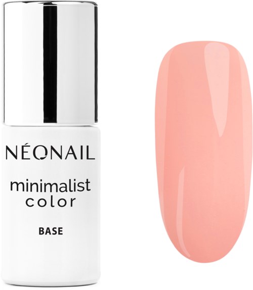 Eine weiße Nagellackflasche und ein rosa lackierter Nagel sind zu sehen, mit einfachem und minimalistischem Design.