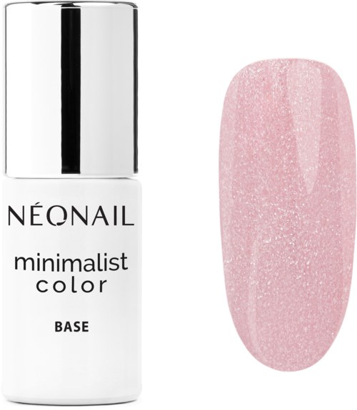 Ein Nagellackflasche mit der Aufschrift 'Neonail' und ein pinker, glitzernder Nagelproben.