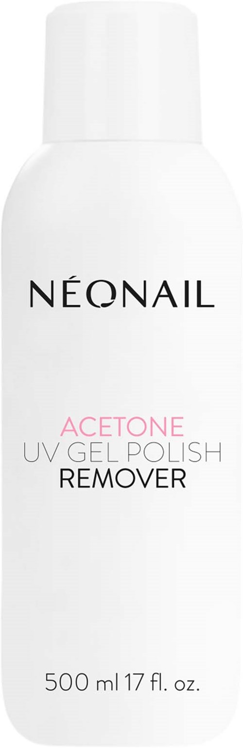 En hvit flaske med neglelakkfjerner merket NEONAIL, inneholder 500 ml aceton UV-gellakkfjerner.