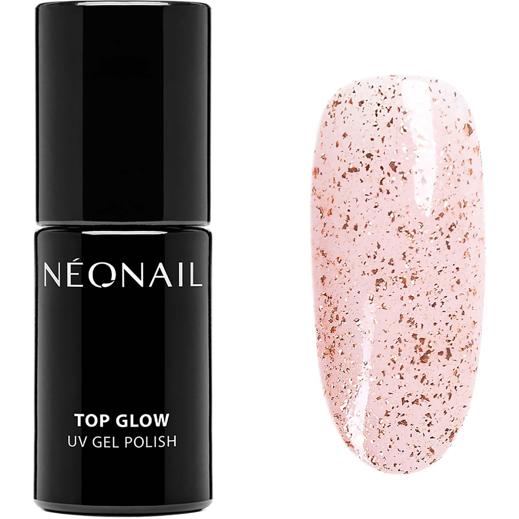 Läs mer om NEONAIL UV Gel Polish Top Glow Rose Gold Flakes