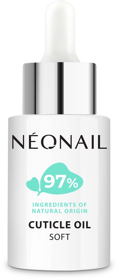 En vit flaska med dropperlock märkt 'NEONAIL' och '97%' av naturliga ingredienser för nagelbandsolja.