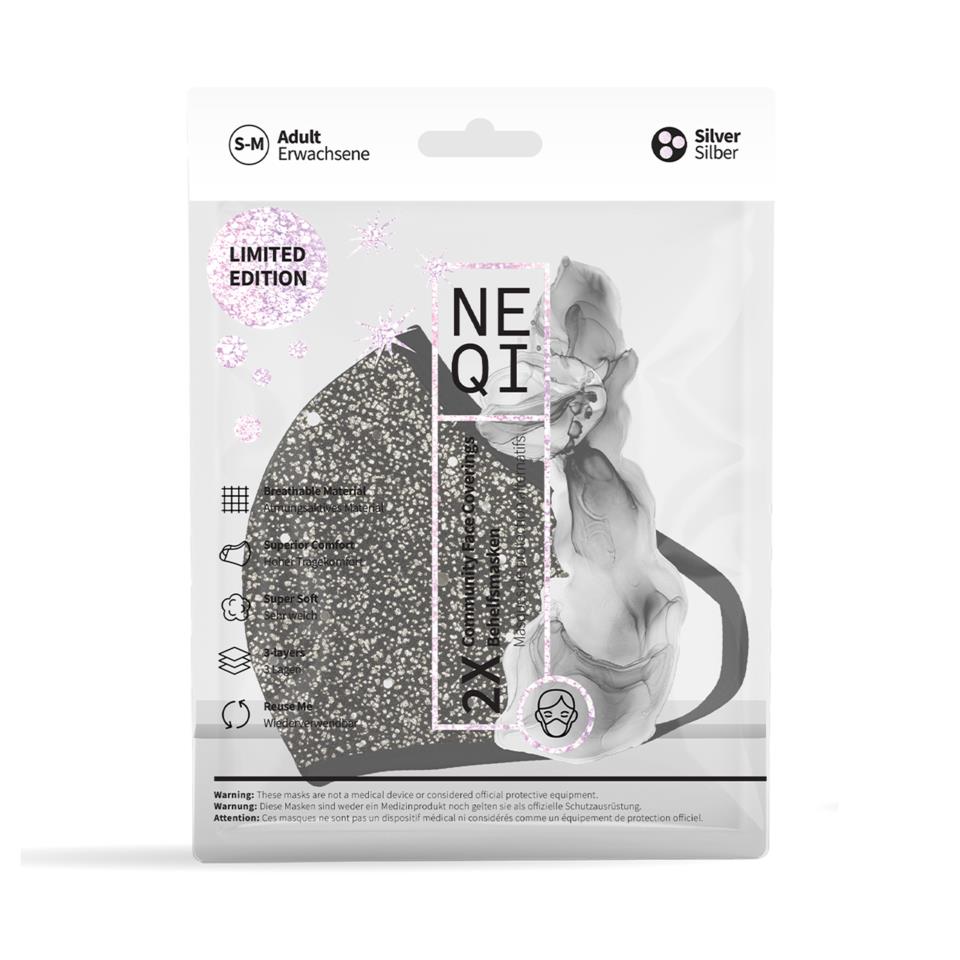 NEQI Reusable Face Mask Xmas Silver, S/M 2pcs