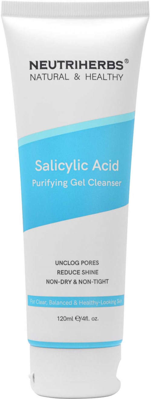 Neutriherbs Salicylic Acid Puhdistustuote, 120 ml, valkoinen putki sinisellä merkinnällä.