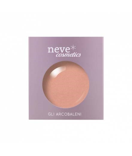 Et skjønnhetsprodukt kalt 'Neve Cosmetics Gli Arcobaleni' i lilla emballasje med et rundt gjennomsiktig vindu.