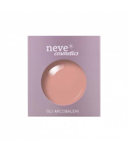 Et makeup-produkt kalt GLI ARCOBALENI fra Neve Cosmetics, med lilla emballasje og en rund blush inneholder.