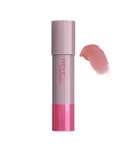En rosa och vit tube med läppstift och en kladd av rosa läppstift bredvid.