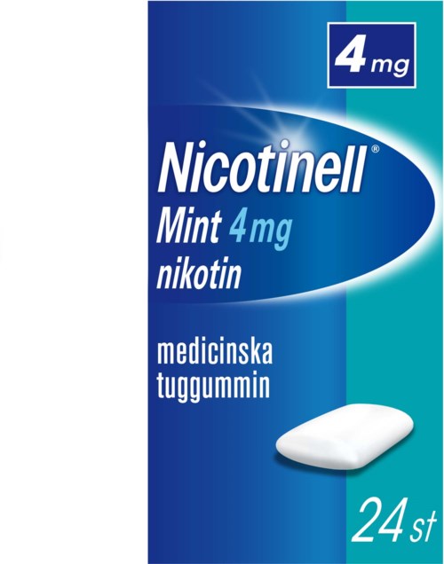 Box of nicotine gum, mint flavor, 24 pieces, with 4 mg of nicotine per piece, used for quitting smoking.