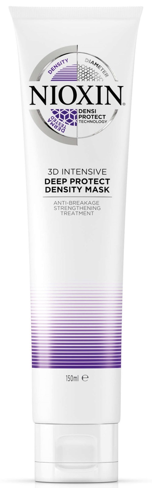 En vit tub med NIOXIN Deep Protect mask med lila och svarta text- och designliknande element.