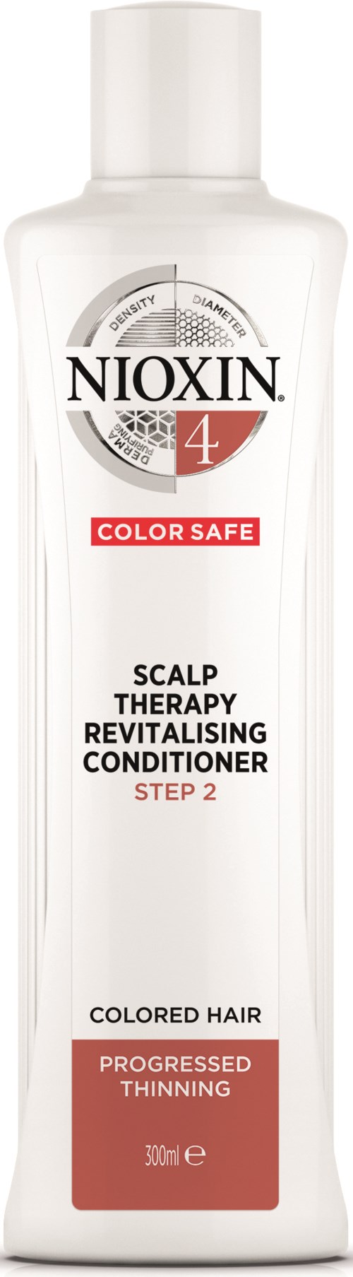 Nioxin bottle for scalp therapy and color safe hair thinning treatment, 300ml.