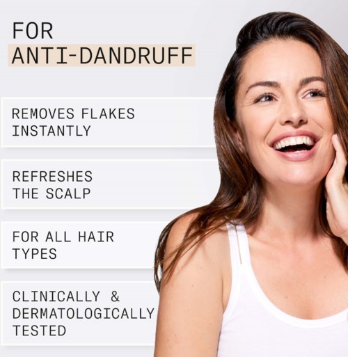 Tekst die het doel en de voordelen van het product voor anti-roos haarbehandeling beschrijft.