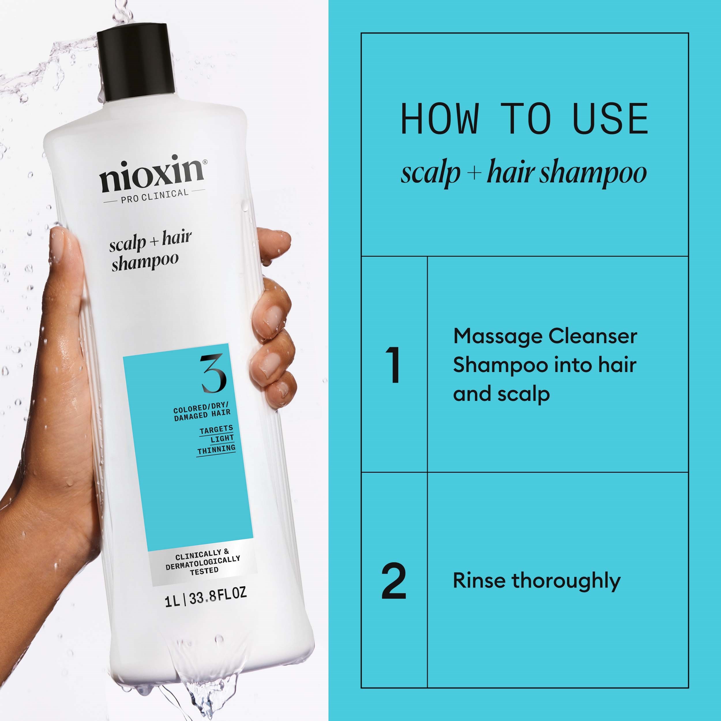 Nioxin System 3 Shampoo for Colored Thinning Hair 1000 ml (obrázok 3)