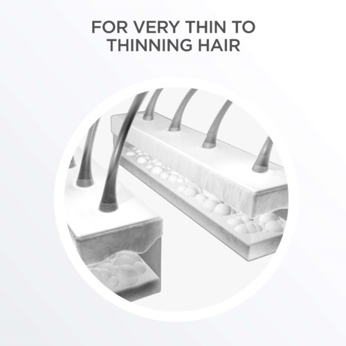Diagram shows needles on skin for hair thinning treatment.