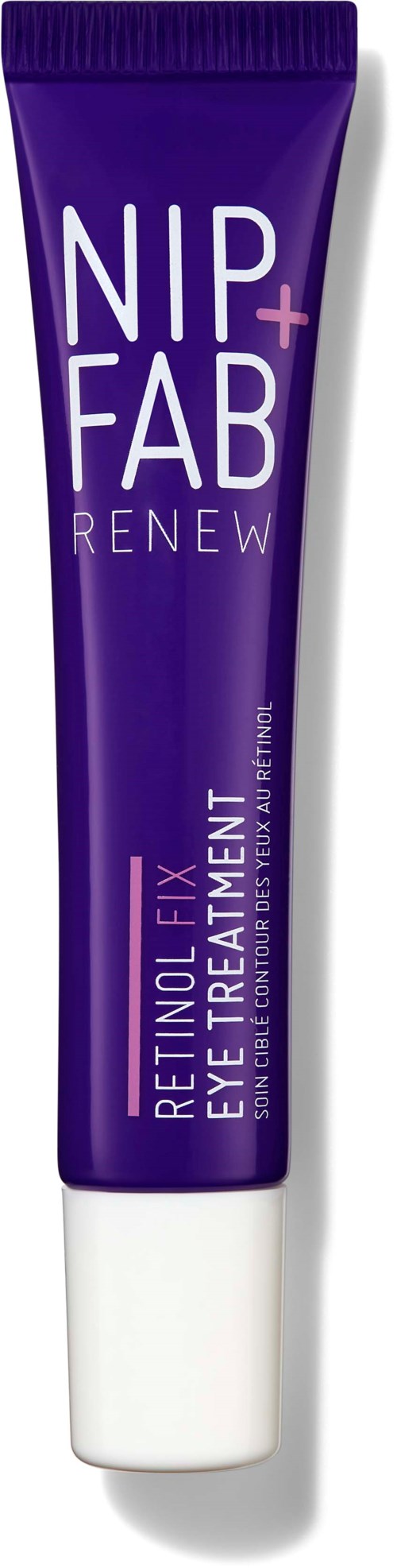 Lilla tube med øjencreme mærket NIP+FAB Renew Retinol Fix Eye Treatment med hvidlåge.