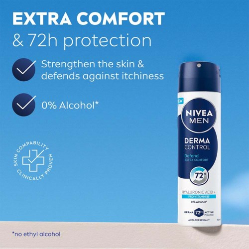 Nivea Men deodorant offers extra comfort, 72 hours protection, and is alcohol-free with skin benefits.