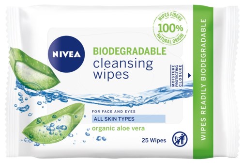 En bärrycka biologiskt nedbrytbara rengöringsdukar med Aloe Vera, för alla hudtyper, innehåller 25 dukar, miljövänliga och fuktiga.