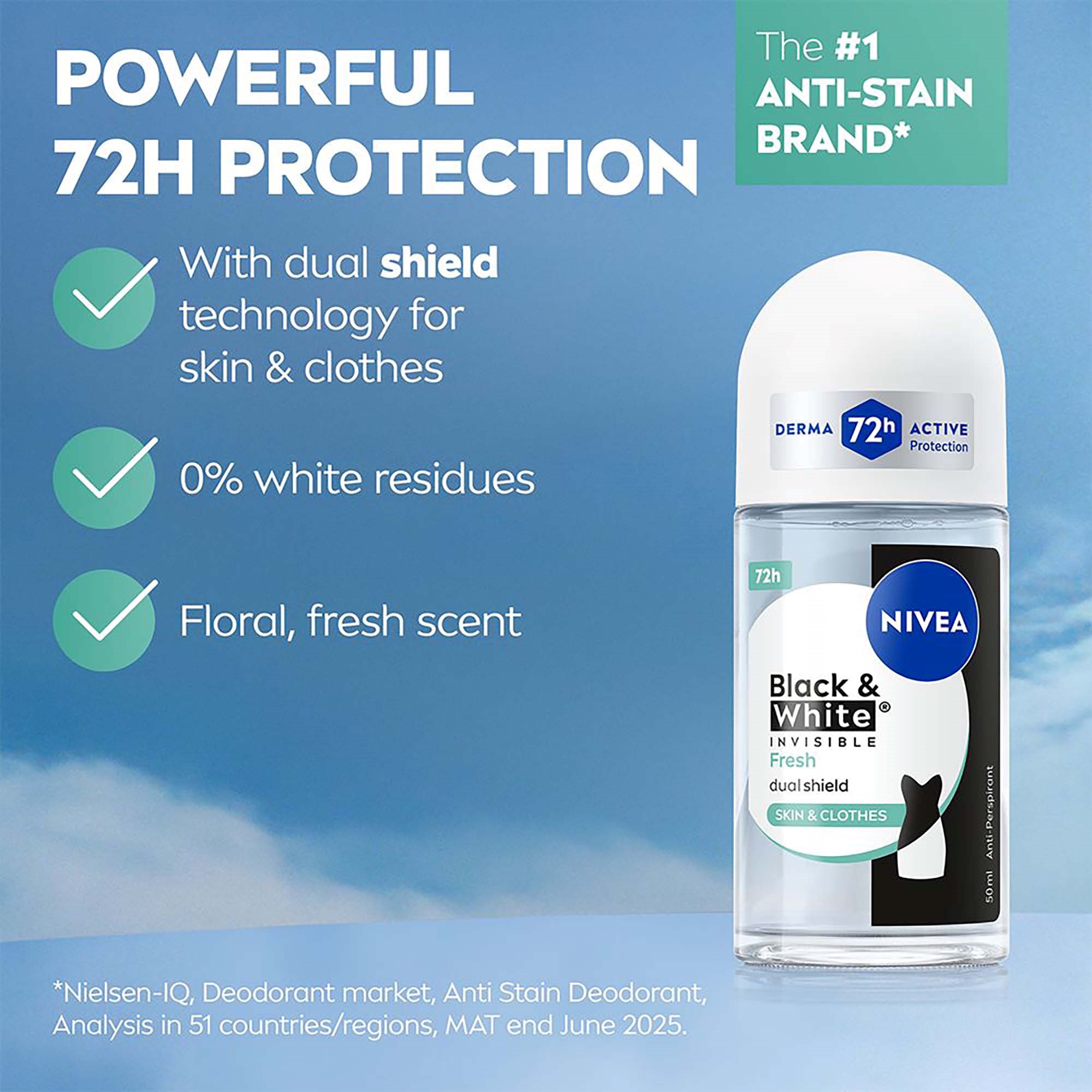 Alternativ bild 1 för NIVEA Invisible Black & White Roll-On Deodorant - 50 ml