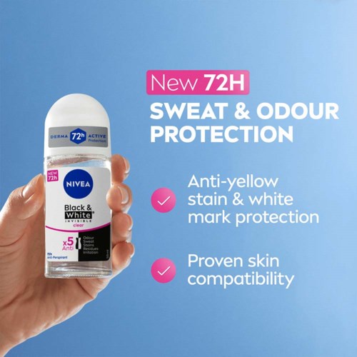 NIVEA anti-yellow stain deodorant with 72-hour protection, fights white marks, proven to be skin-friendly.