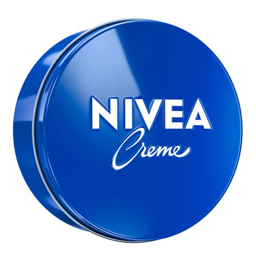 Blå rund lock med vitt text: NIVEA Creme.