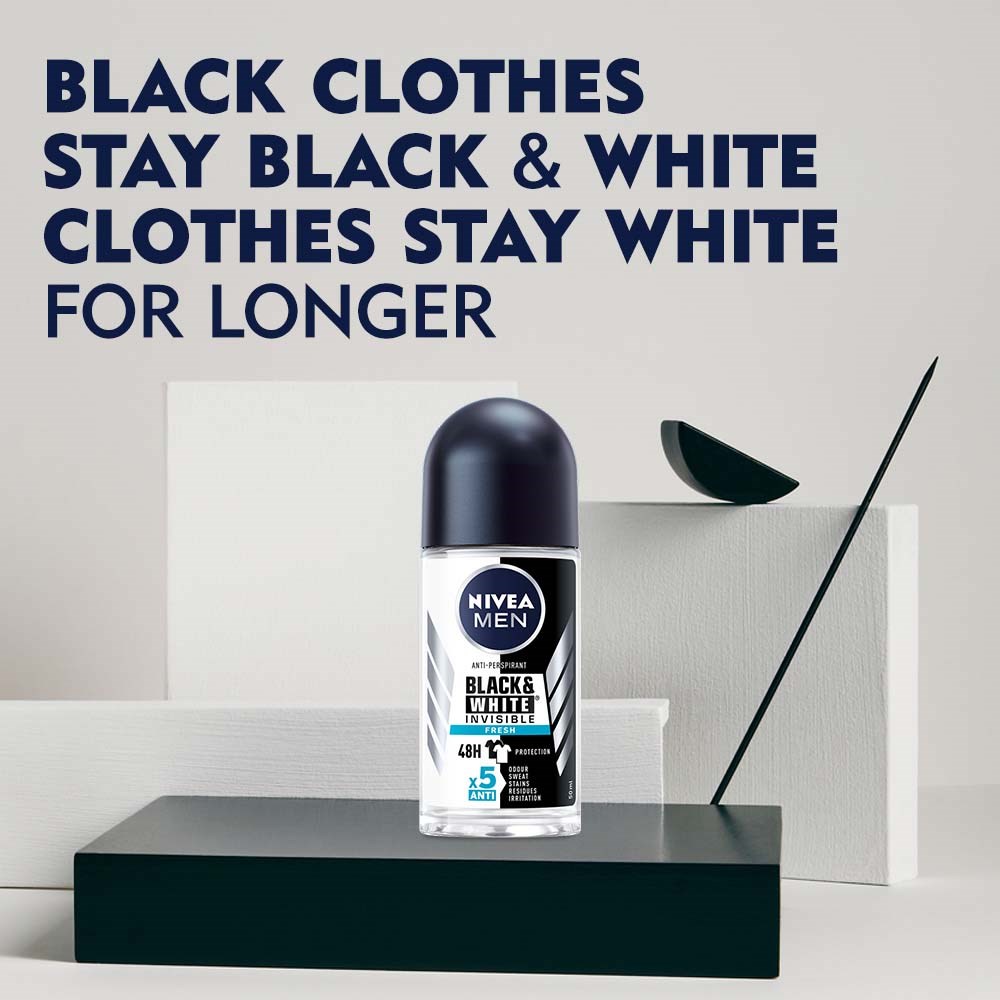 NIVEA Antyperspirant Deo Black & White Fresh Roll‑On 50 ml (obrázok 3)
