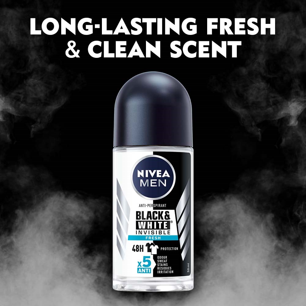 NIVEA Antyperspirant Deo Black & White Fresh Roll‑On 50 ml (obrázok 4)