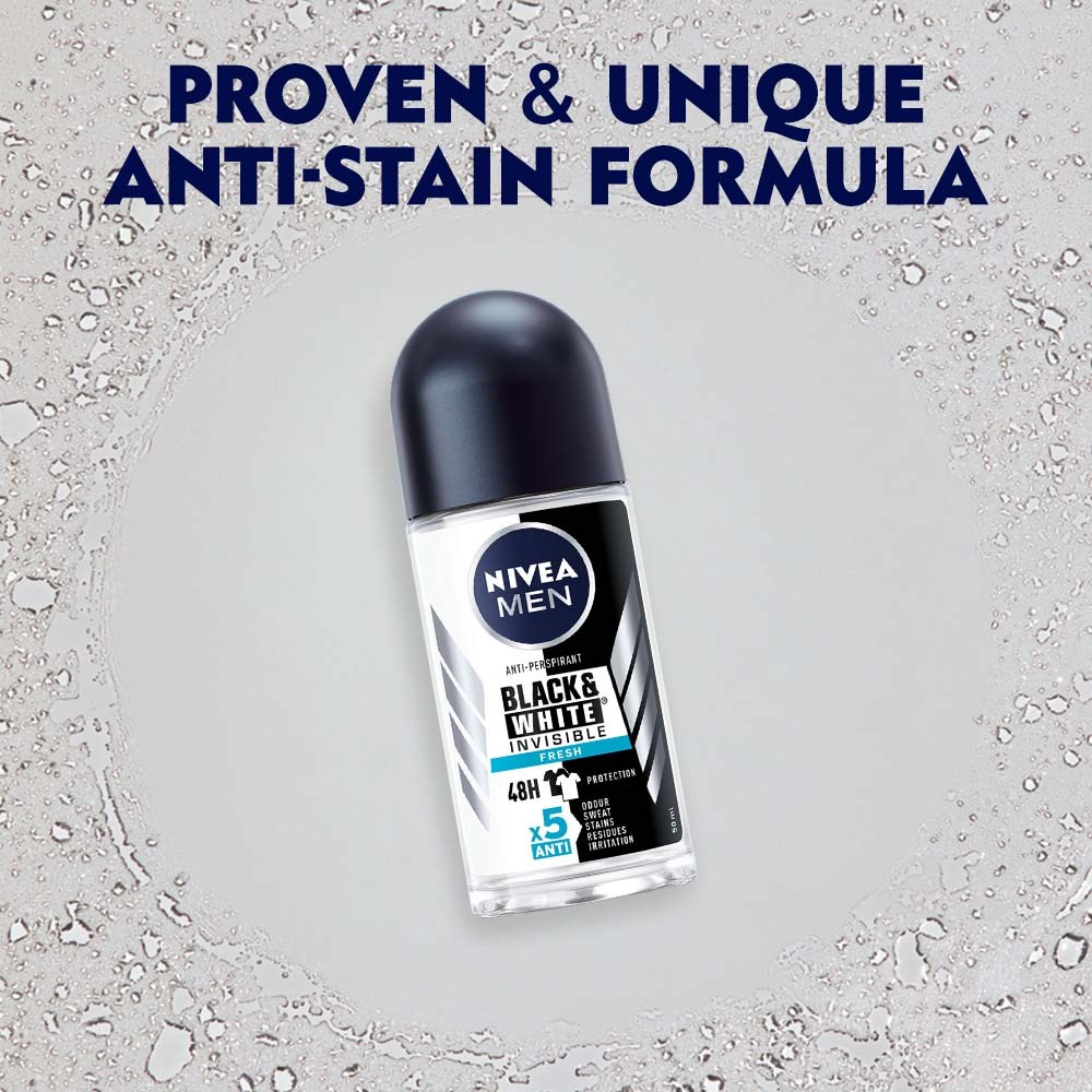 NIVEA Antyperspirant Deo Black & White Fresh Roll‑On 50 ml (obrázok 5)