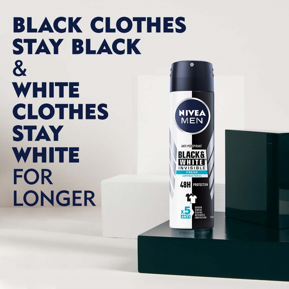 NIVEA MEN Antiperspirant Deo Black & White Fresh Spray 150 ml (obrázok 3)