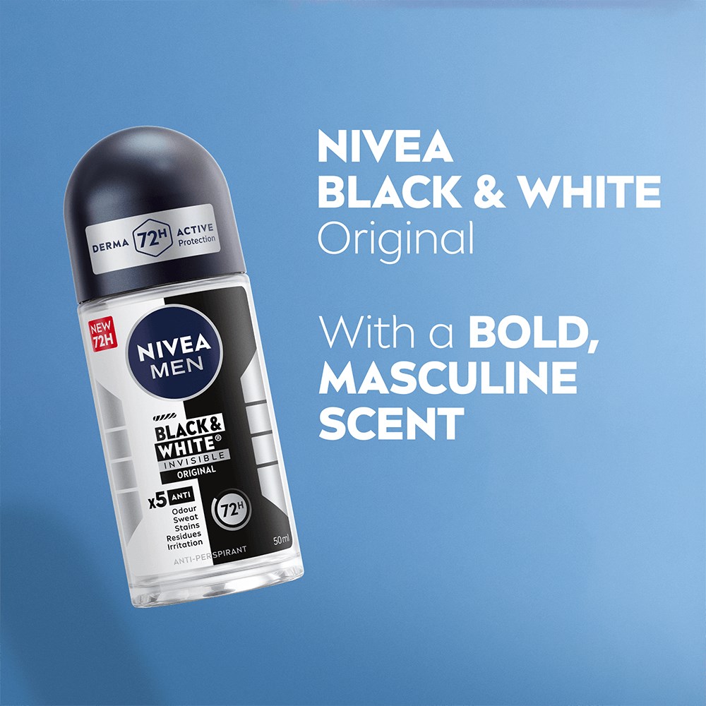 NIVEA MEN Antiperspirant Deo Black & White Original Roll on 50 ml (obrázok 6)