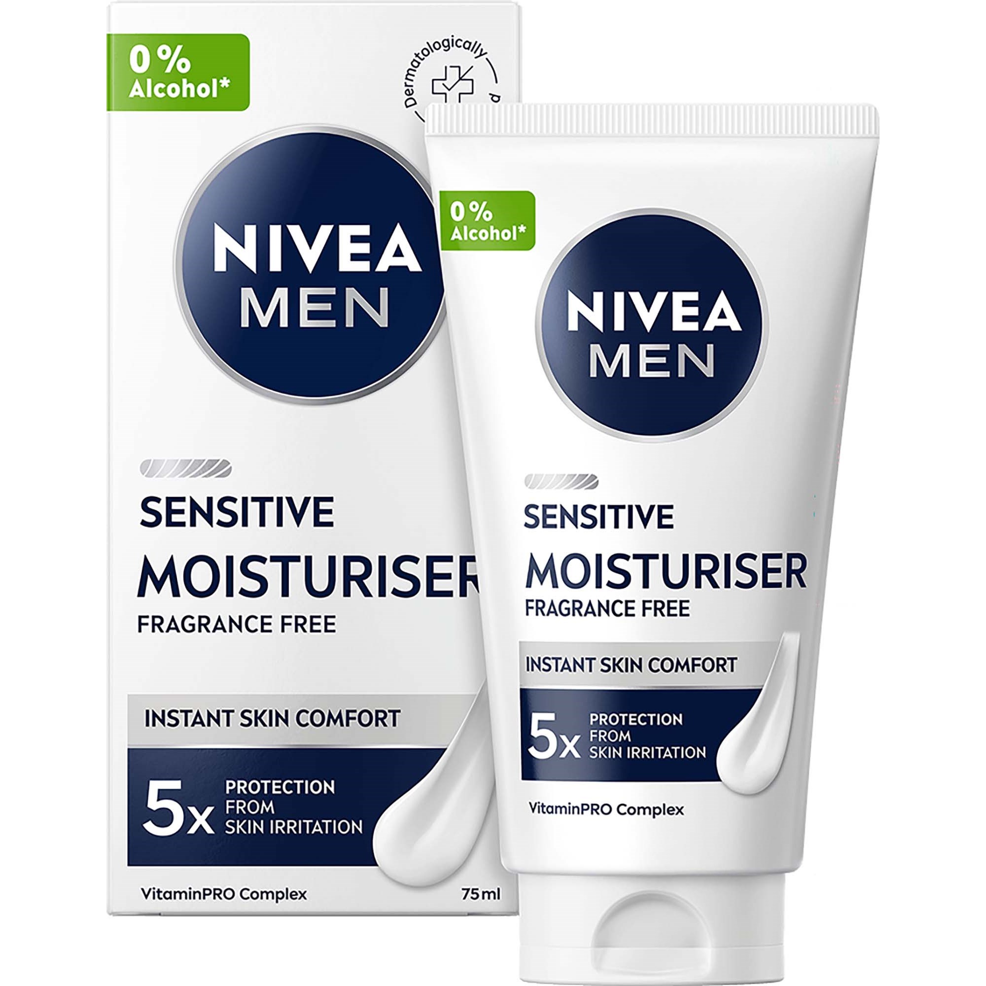 Nivea Men Sensitive Moisturiser Face Cream Fragrance Free 75 ml