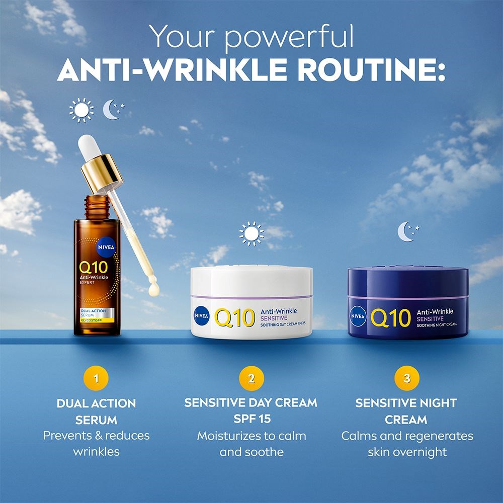NIVEA Q10 Anti-Wrinkle Sensitive Perfume Free Night Cream 50 ml (obrázok 8)