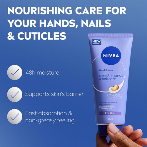 NIVEA handkräm för mjuka händer och naglar, 100 ml, med 48 timmars fukt och hudbarriärstöd.